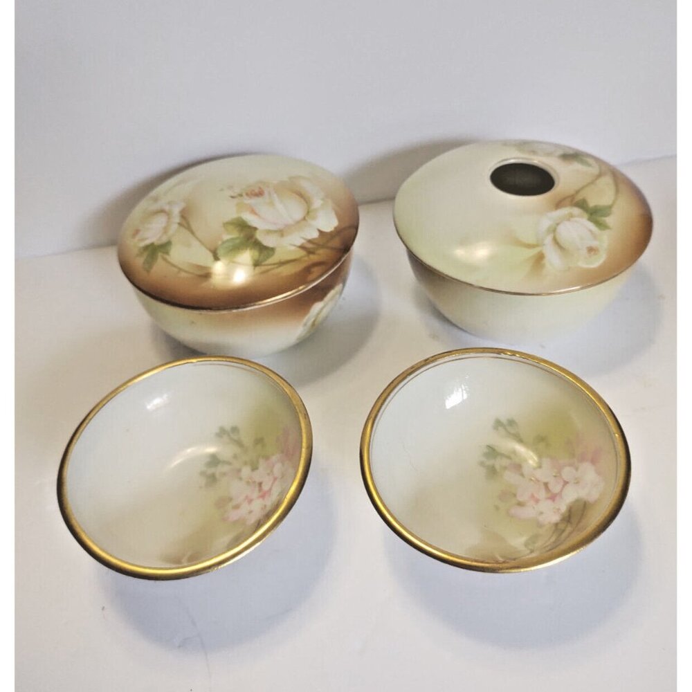 Vintage R S Germany Porcelain Hair Receiver "Set" Hand Painted 1930's